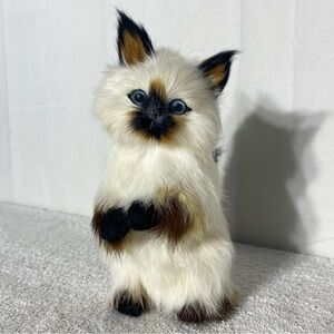 Vintage Fluffy Rabbit Fur Siamese Kitten Cat Figurine